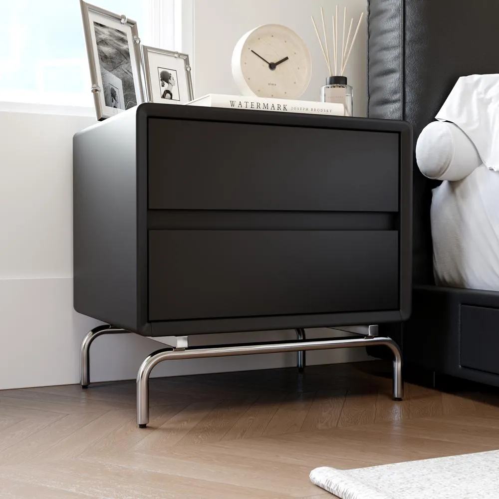Black Nightstand with 2 Drawers