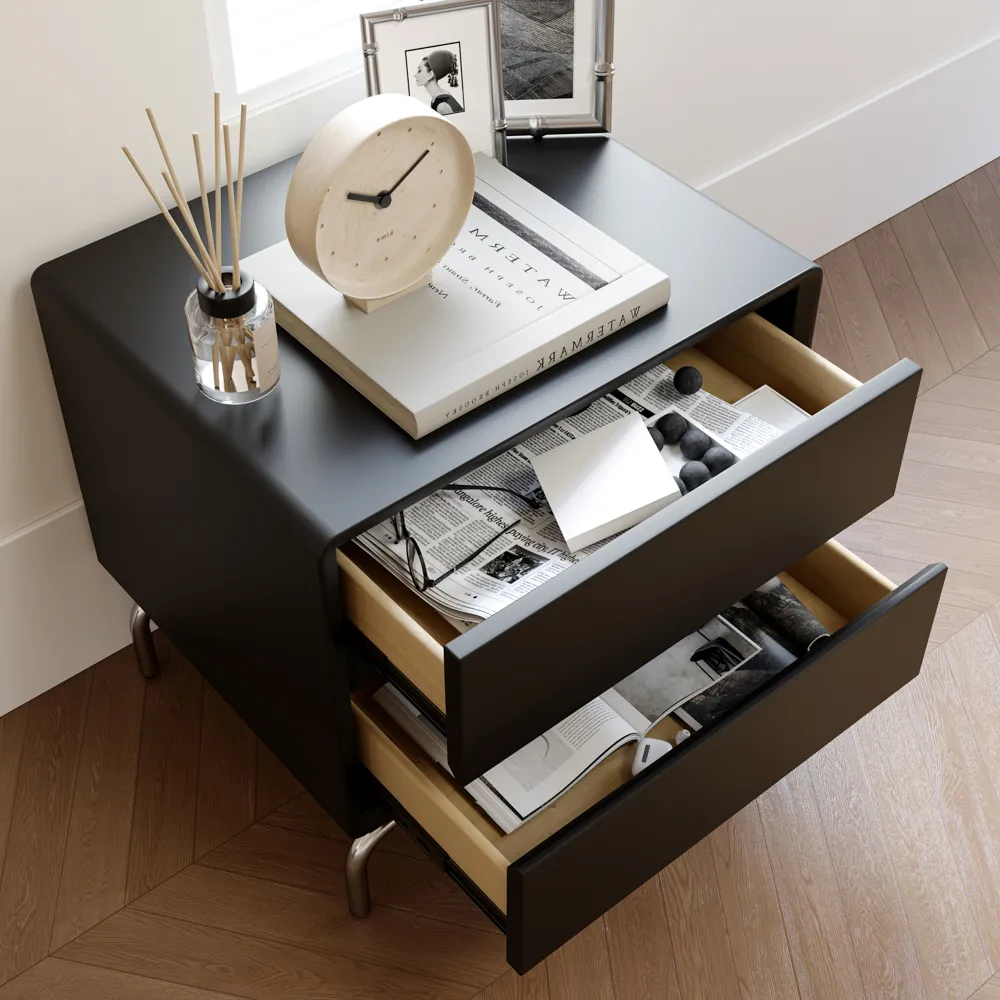 Black Nightstand with 2 Drawers
