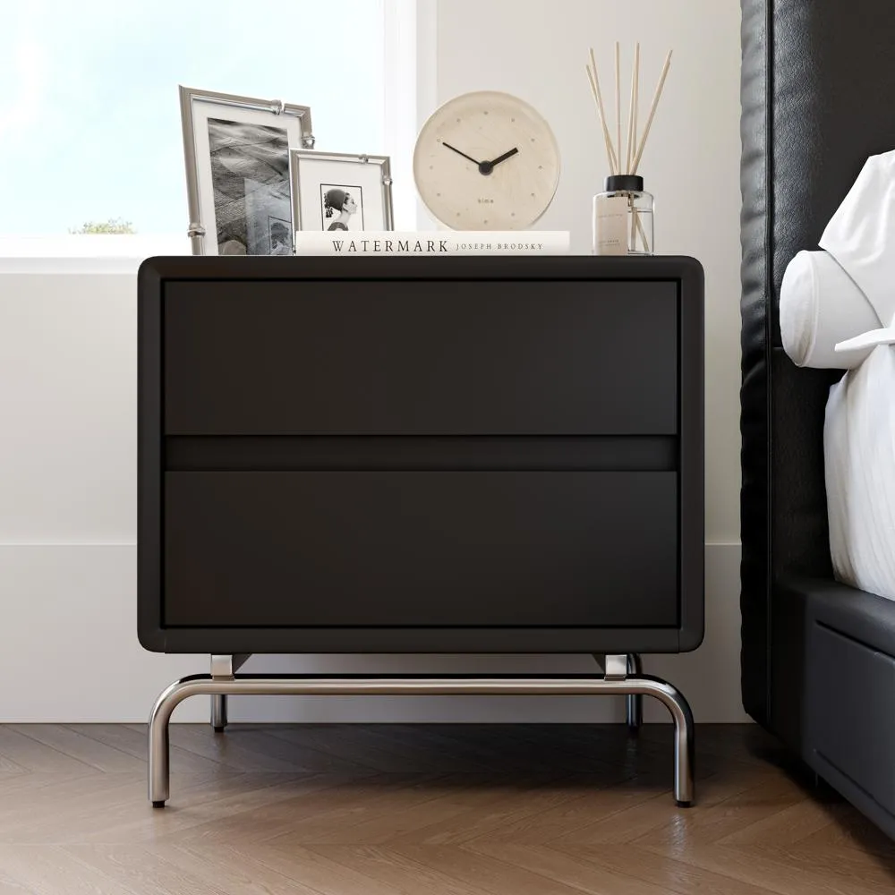Black Nightstand with 2 Drawers