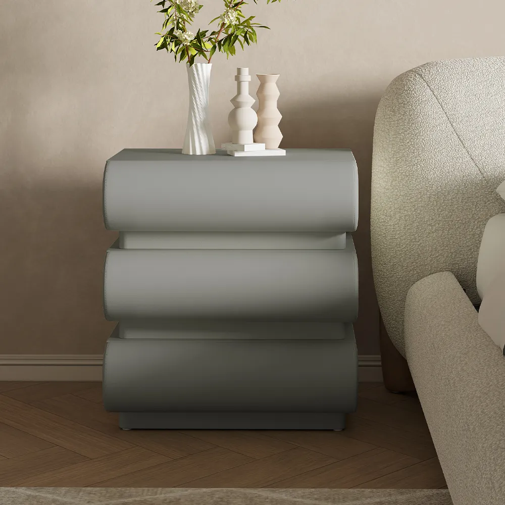 Light Gray Nightstand with 3 Drawers Light Gray Nightstand with 3 Drawers