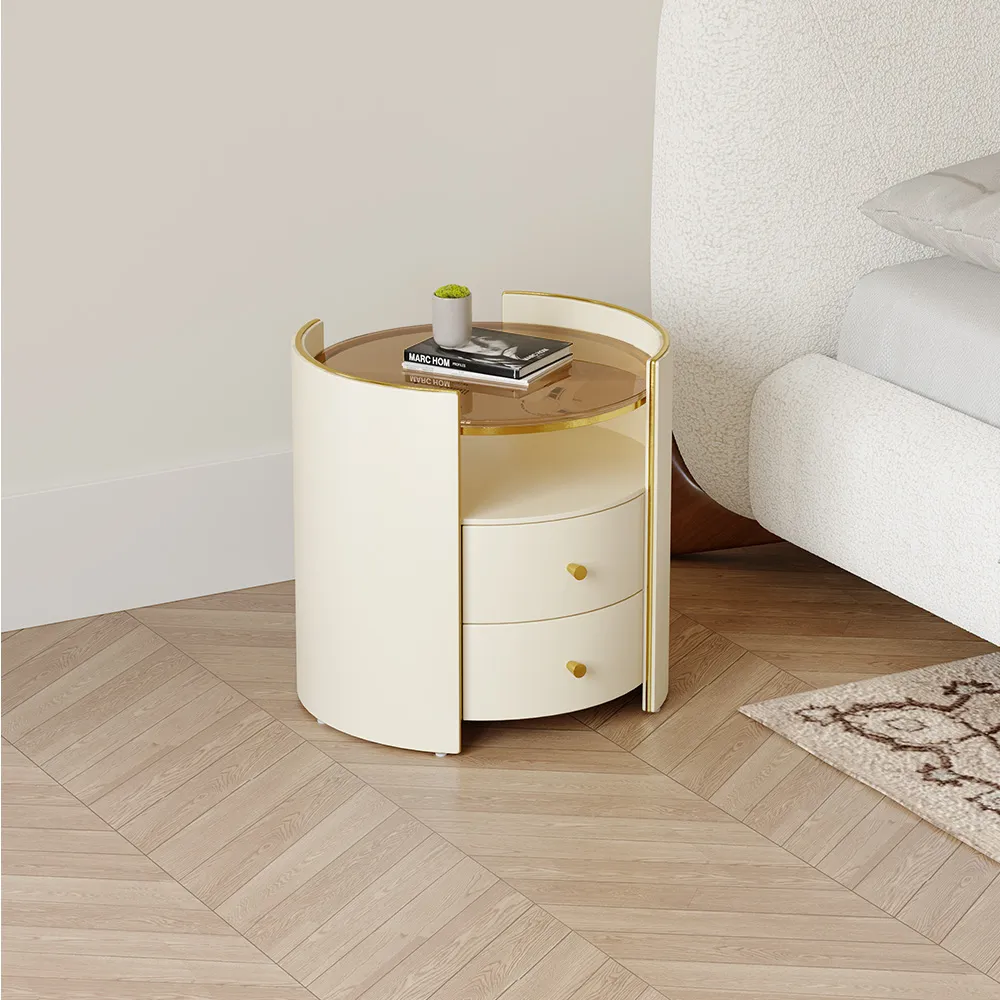Round Modern Light luxury Nightstand with 2 Drawers