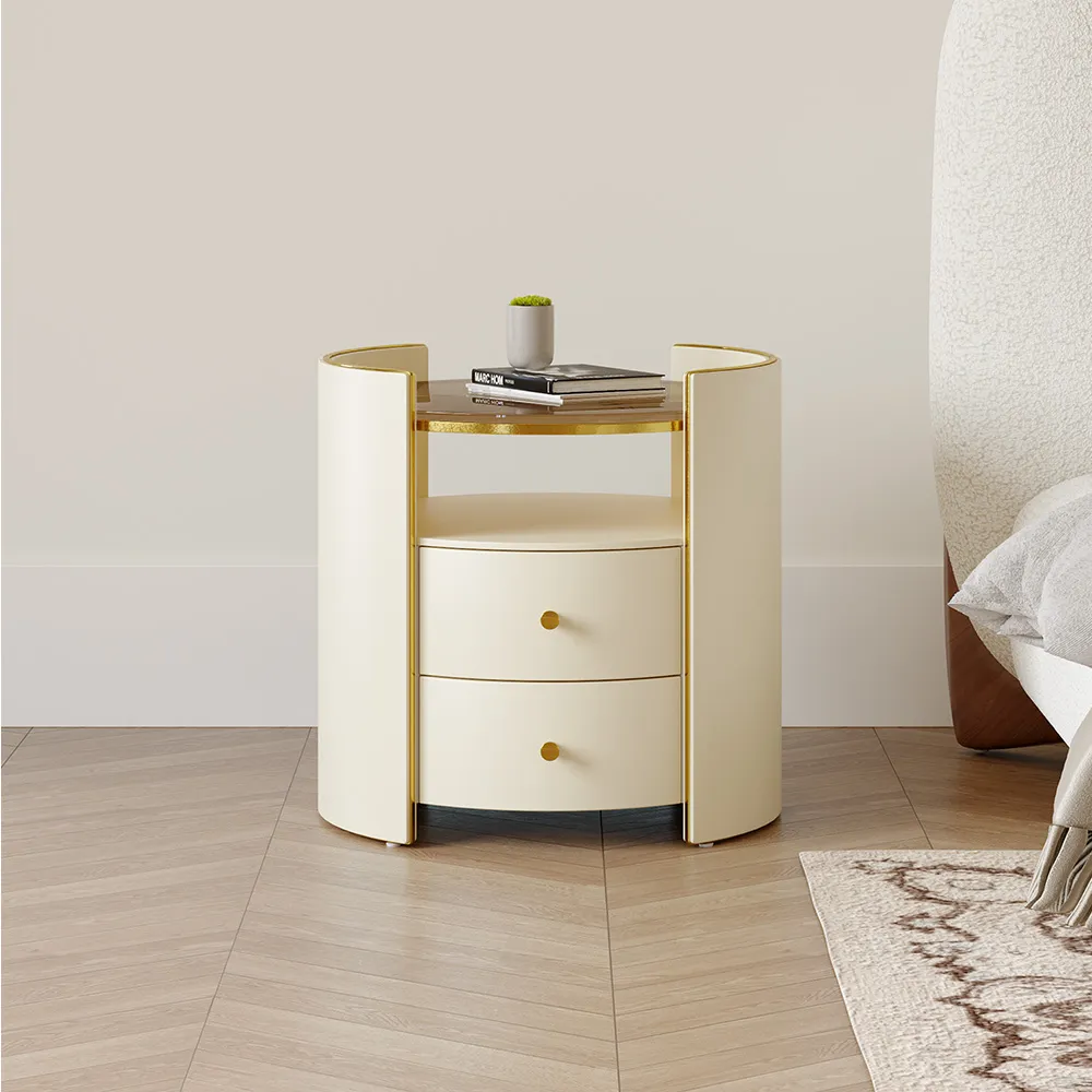 Round Modern Light luxury Nightstand with 2 Drawers