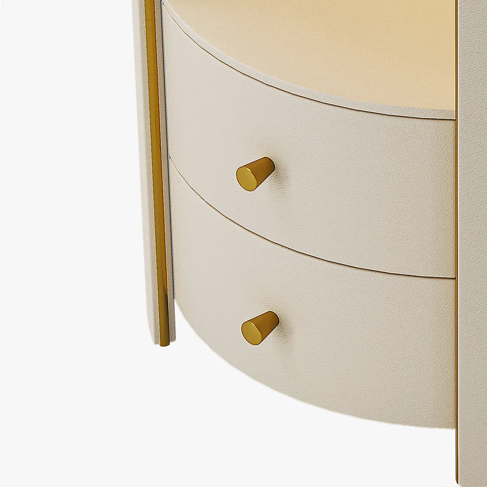 Round Modern Light luxury Nightstand with 2 Drawers