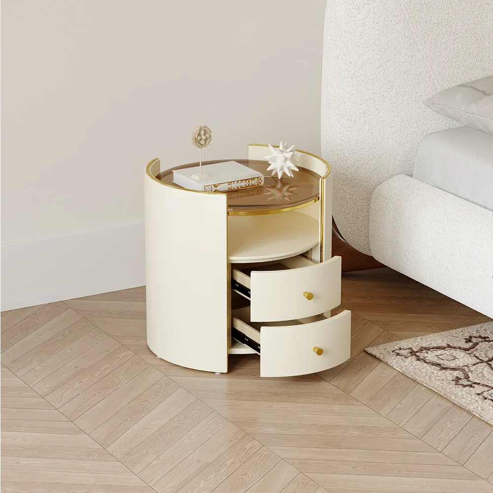 Round Modern Light luxury Nightstand with 2 Drawers