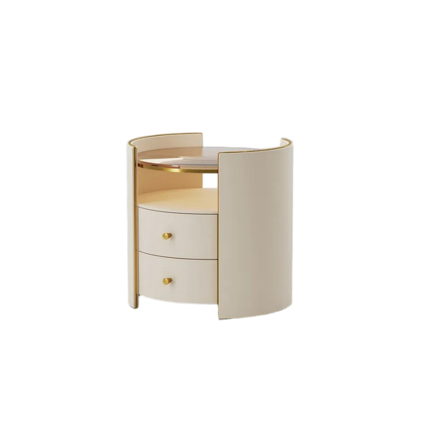 Round Modern Light luxury Nightstand with 2 Drawers