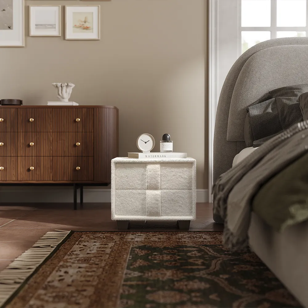  Beige Nightstand with 2 Drawers