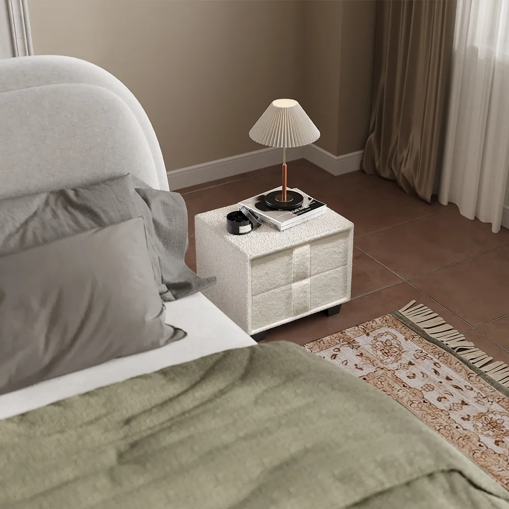  Beige Nightstand with 2 Drawers