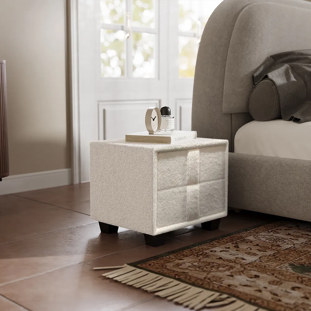  Beige Nightstand with 2 Drawers