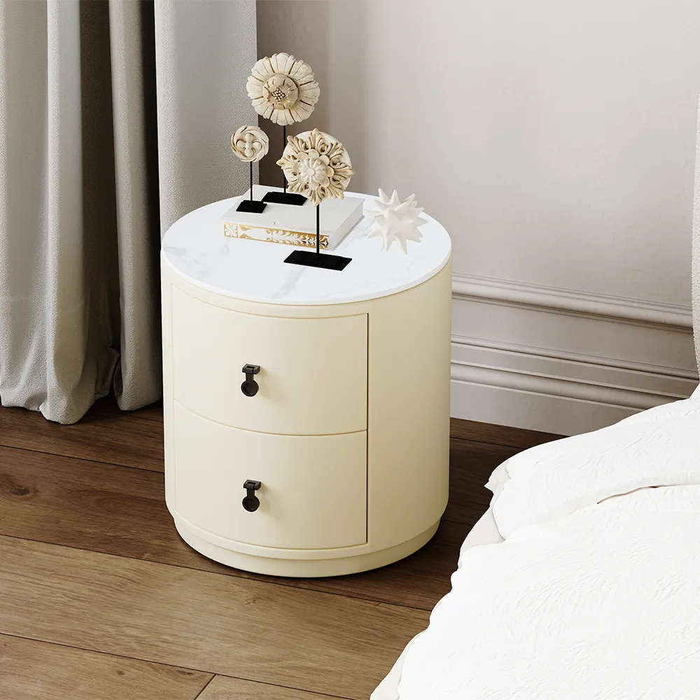 Round Nightstand with Two Drawers Round Nightstand with Two Drawers