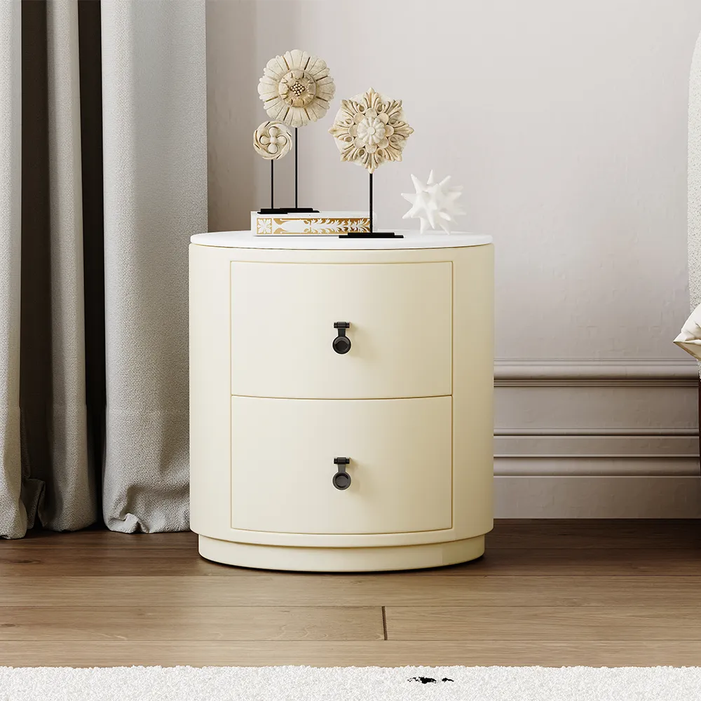Round Nightstand with Two Drawers Round Nightstand with Two Drawers