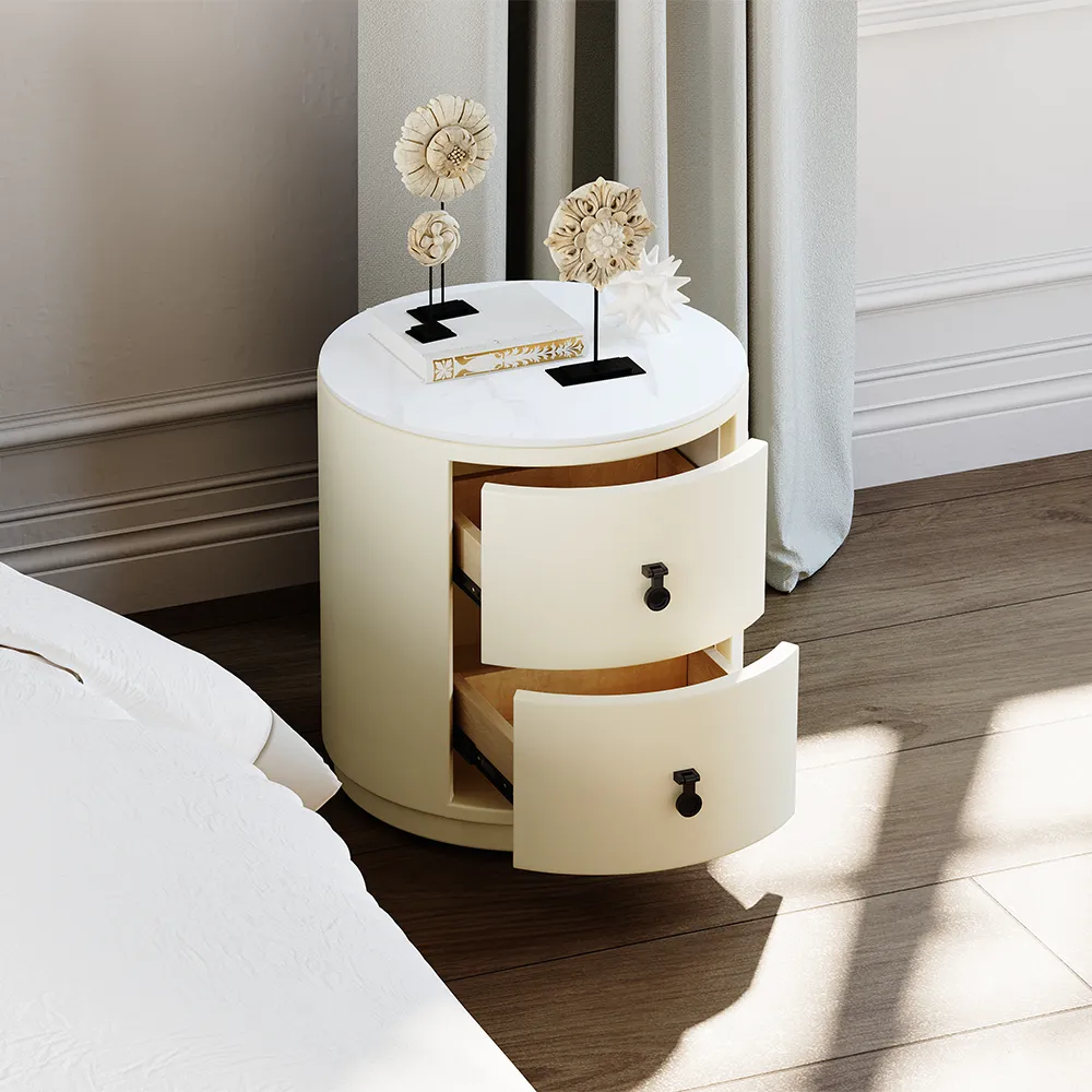 Round Nightstand with Two Drawers Round Nightstand with Two Drawers