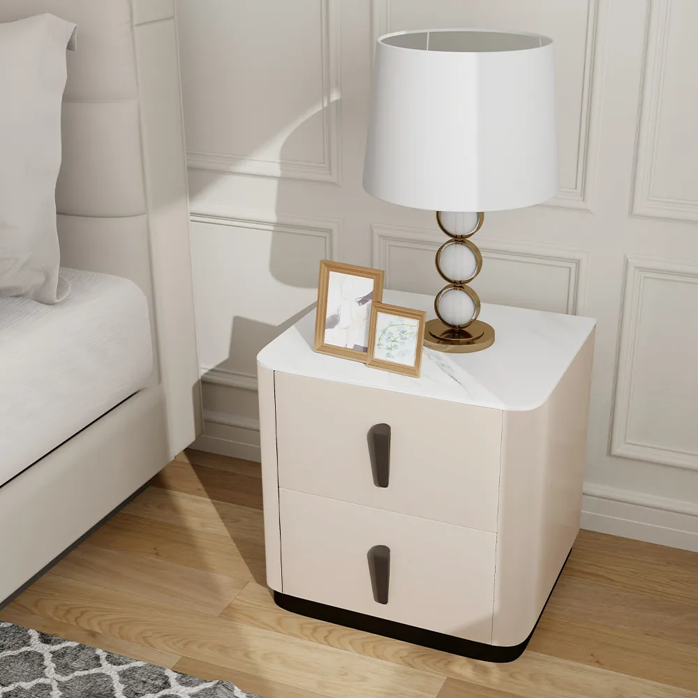 Modern Bedroom Nightstand with 2 Pine Wood Drawers