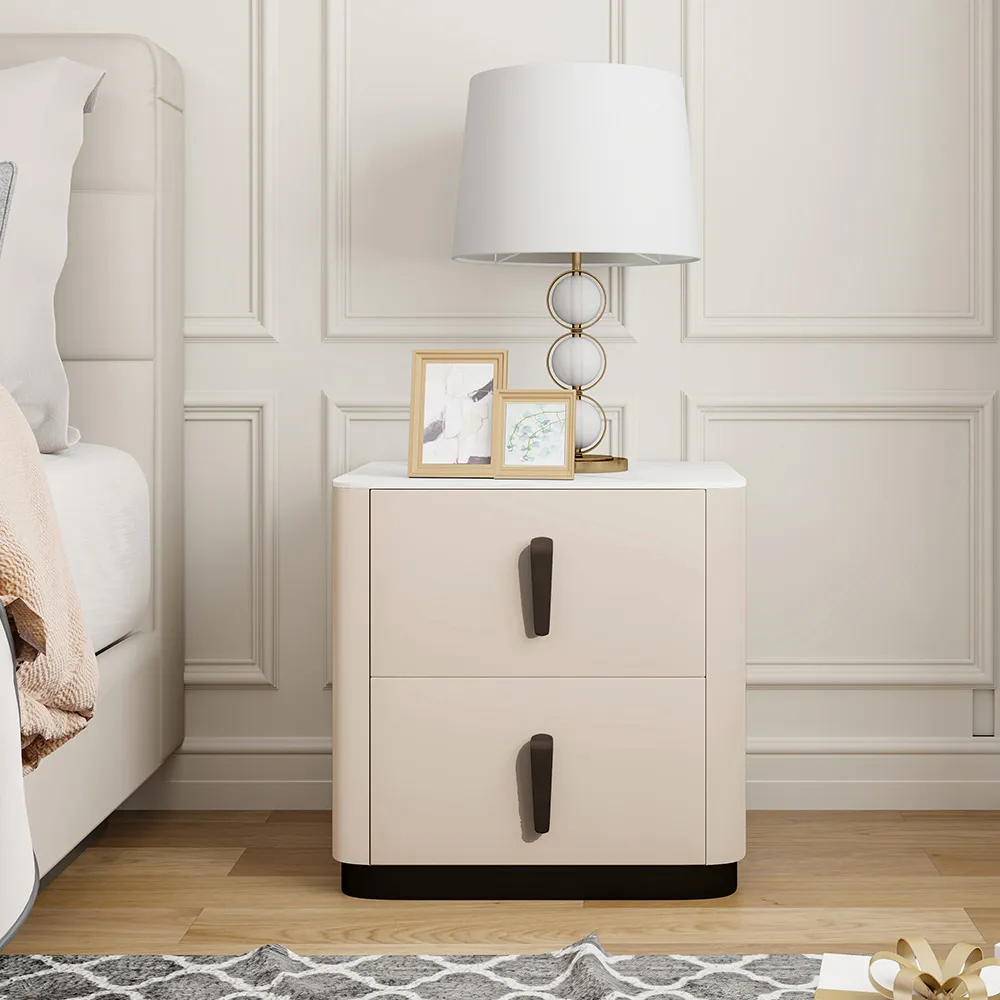 Modern Bedroom Nightstand with 2 Pine Wood Drawers