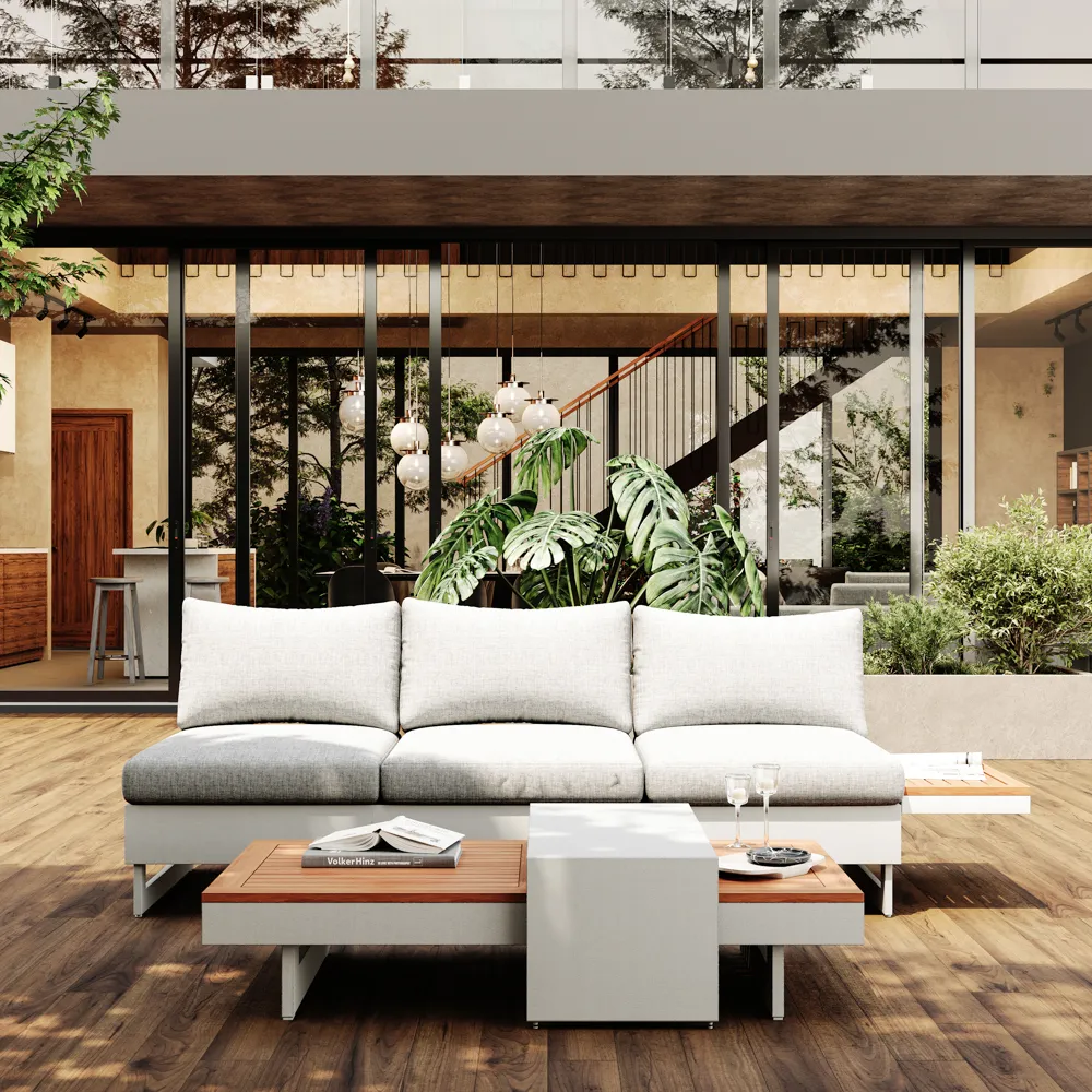 Modern 3 Seater Outdoor Sectional Sofa with Recliner and Side Table Modern 3 Seater Outdoor Sectional Sofa with Recliner and Side Table