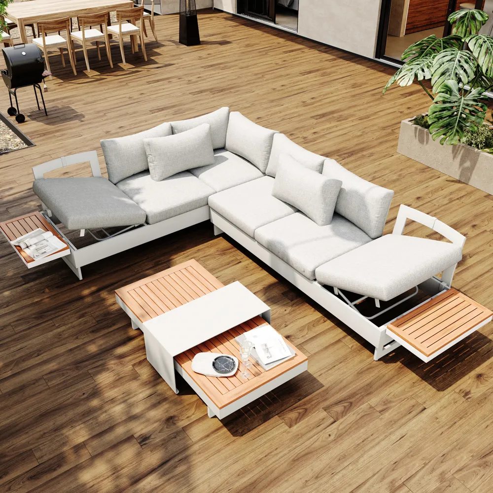 Modern 3 Seater Outdoor Sectional Sofa with Recliner and Side Table Modern 3 Seater Outdoor Sectional Sofa with Recliner and Side Table