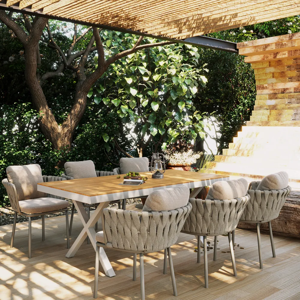 Metal Outdoor Dining Table for 6-8 with Wood Top Metal Outdoor Dining Table for 6-8 with Wood Top