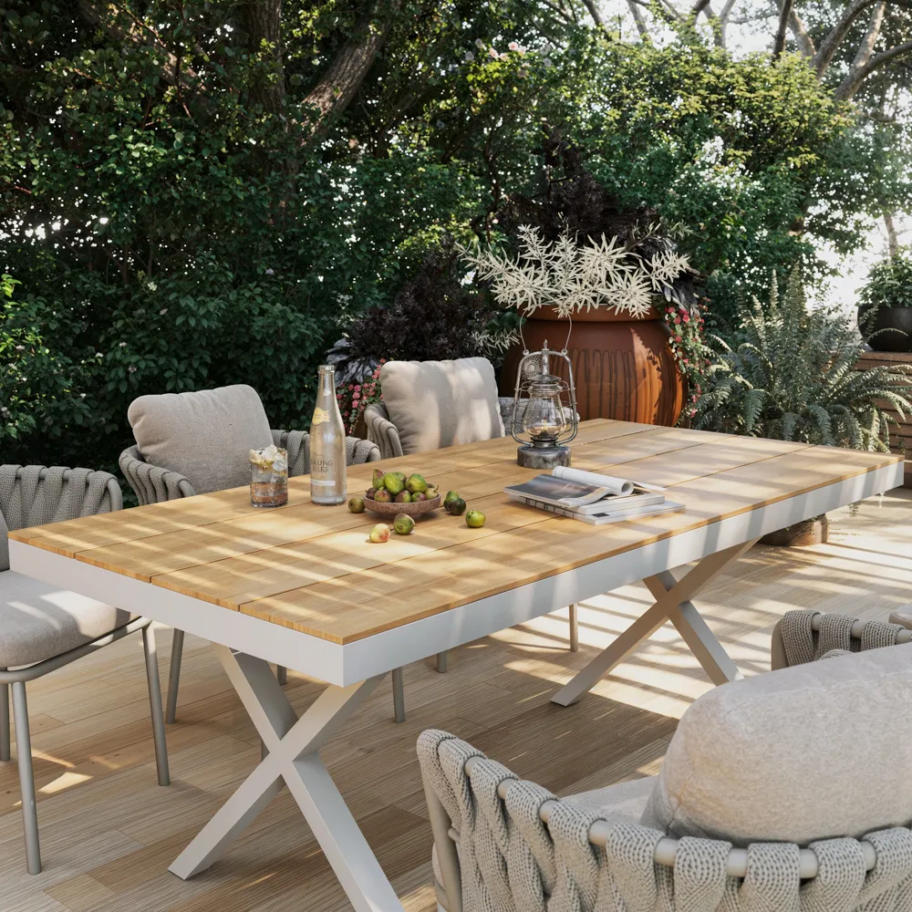 Metal Outdoor Dining Table for 6-8 with Wood Top Metal Outdoor Dining Table for 6-8 with Wood Top