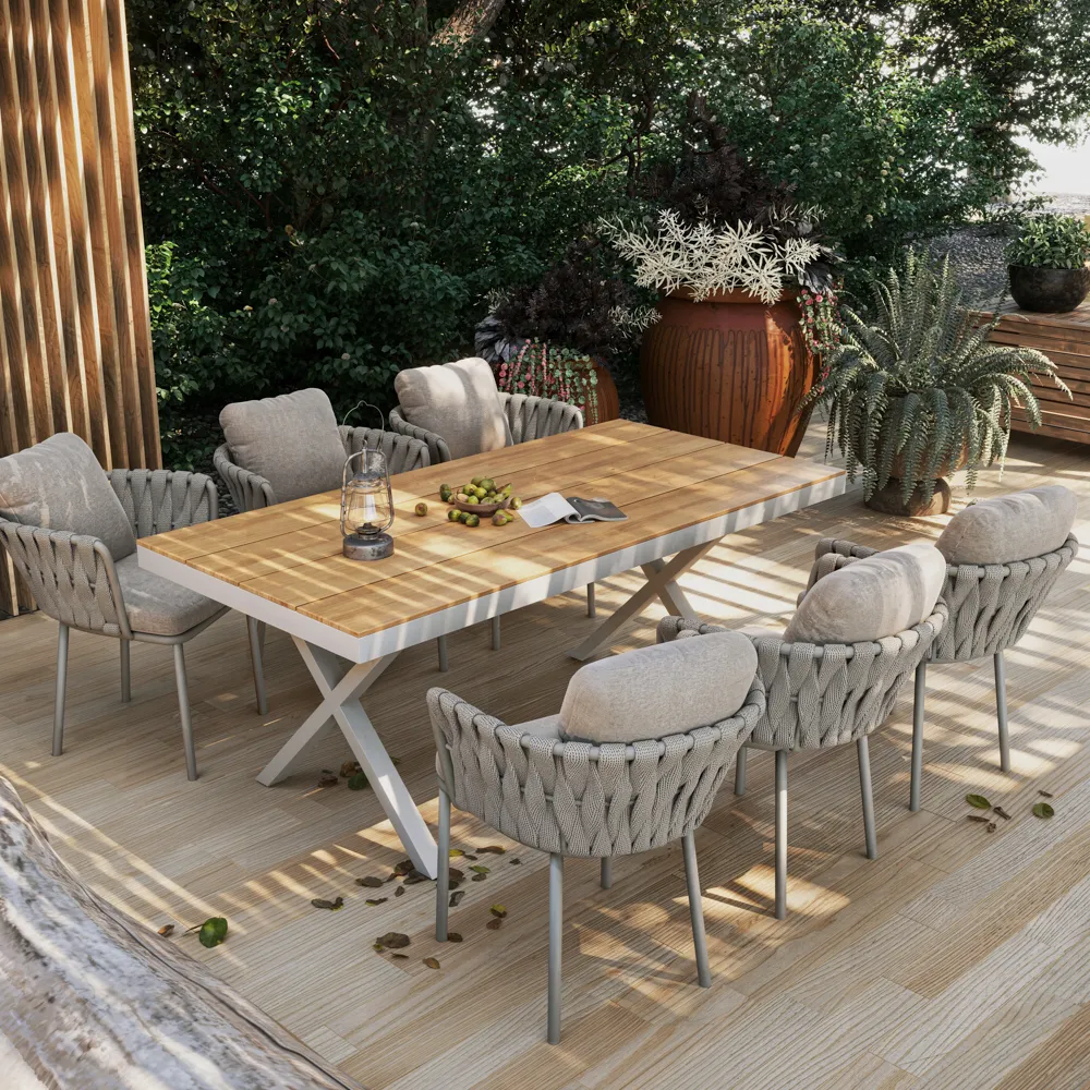 Metal Outdoor Dining Table for 6-8 with Wood Top Metal Outdoor Dining Table for 6-8 with Wood Top