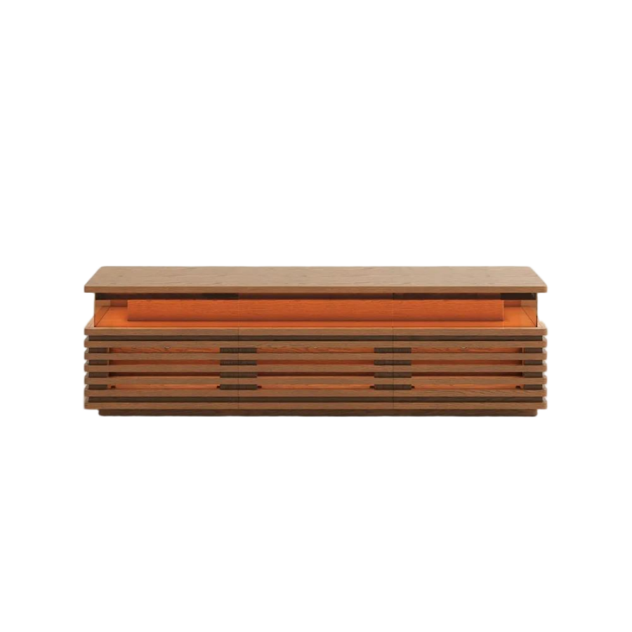 Horizontal Slatted TV Stand with Adjustable LED Lights