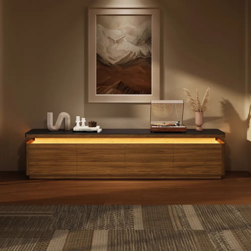Mid-Century Modern TV Stand with Adjustable LED Lights