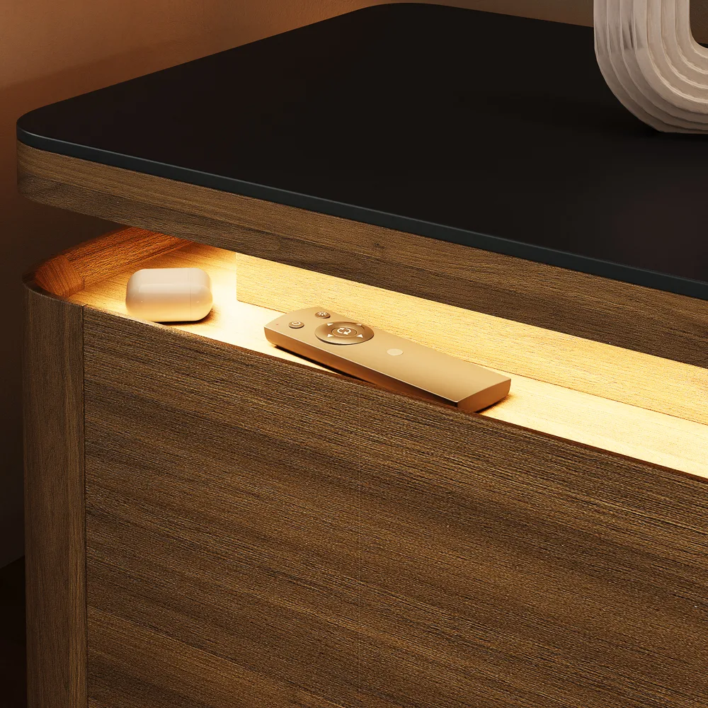 Mid-Century Modern TV Stand with Adjustable LED Lights