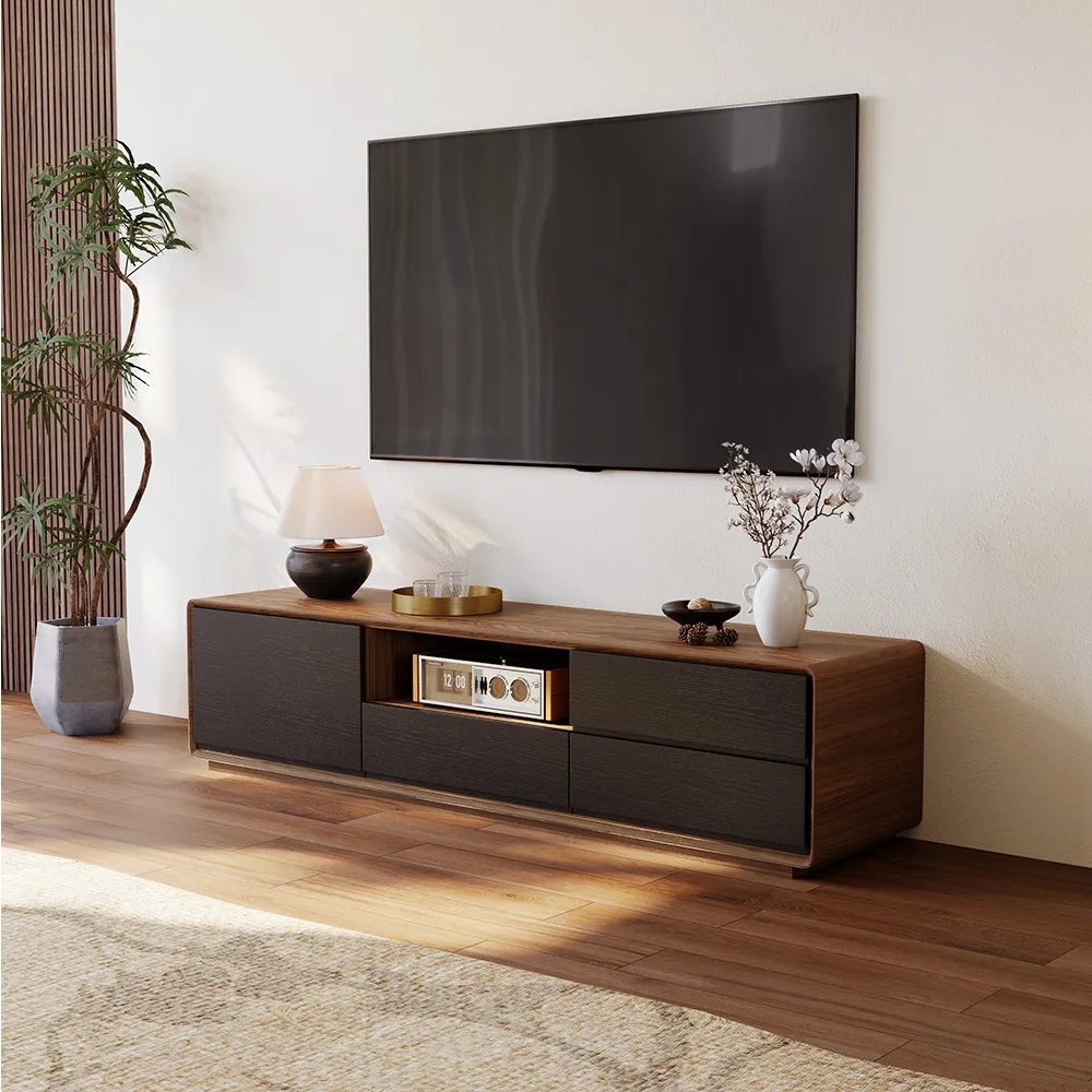 Modern Wood Black TV Stand