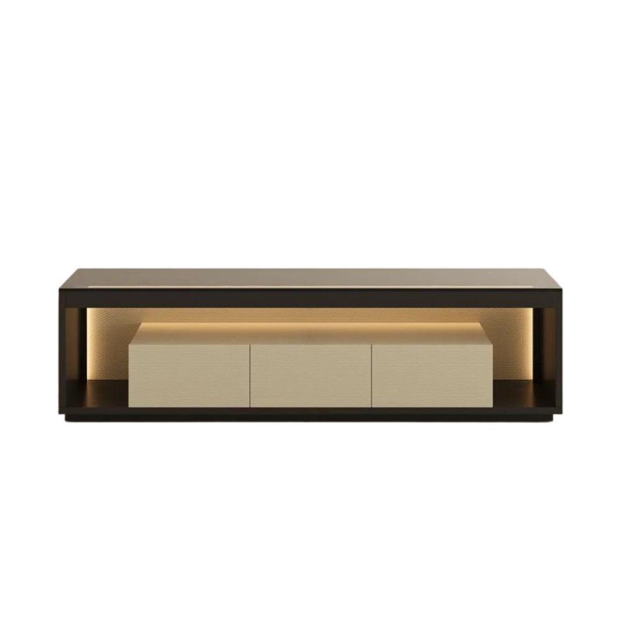 Modern Low Profile TV Console with Glass Tabletop