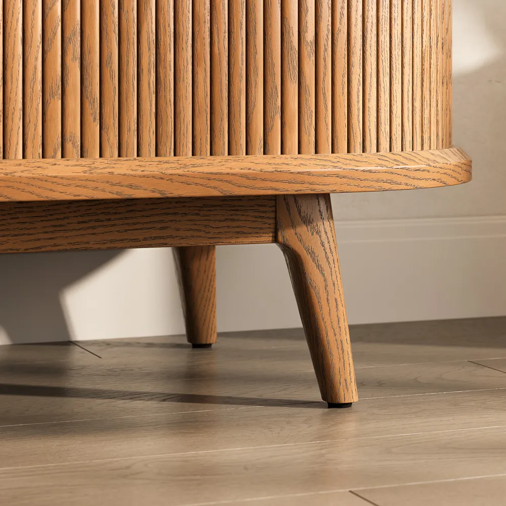 Curved Slatted Wood TV Stand