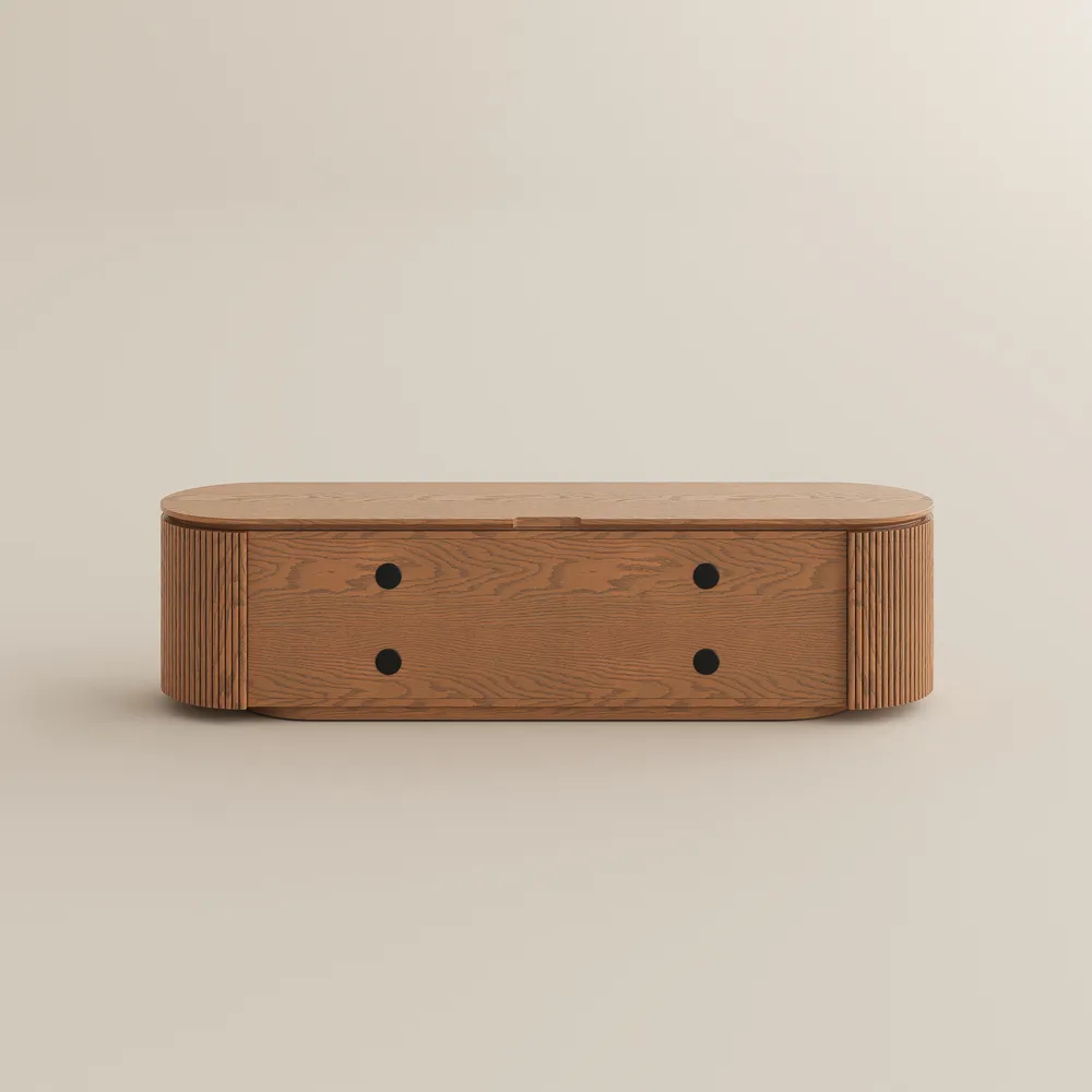 Mid-Century Modern Fluted TV Stand with Metal Pull Handles