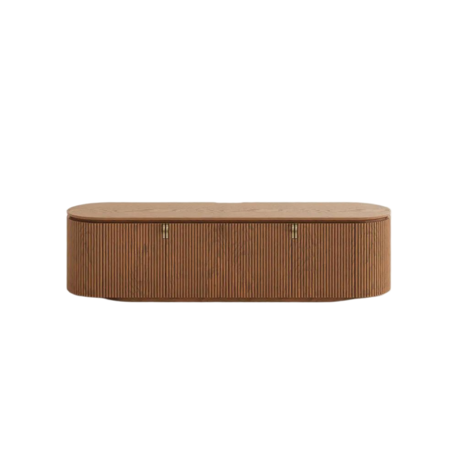Mid-Century Modern Fluted TV Stand with Metal Pull Handles