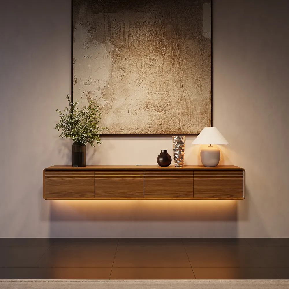 Mid-Century Floating TV Stand with Adjustable LED Lights Mid-Century Floating TV Stand with Adjustable LED Lights