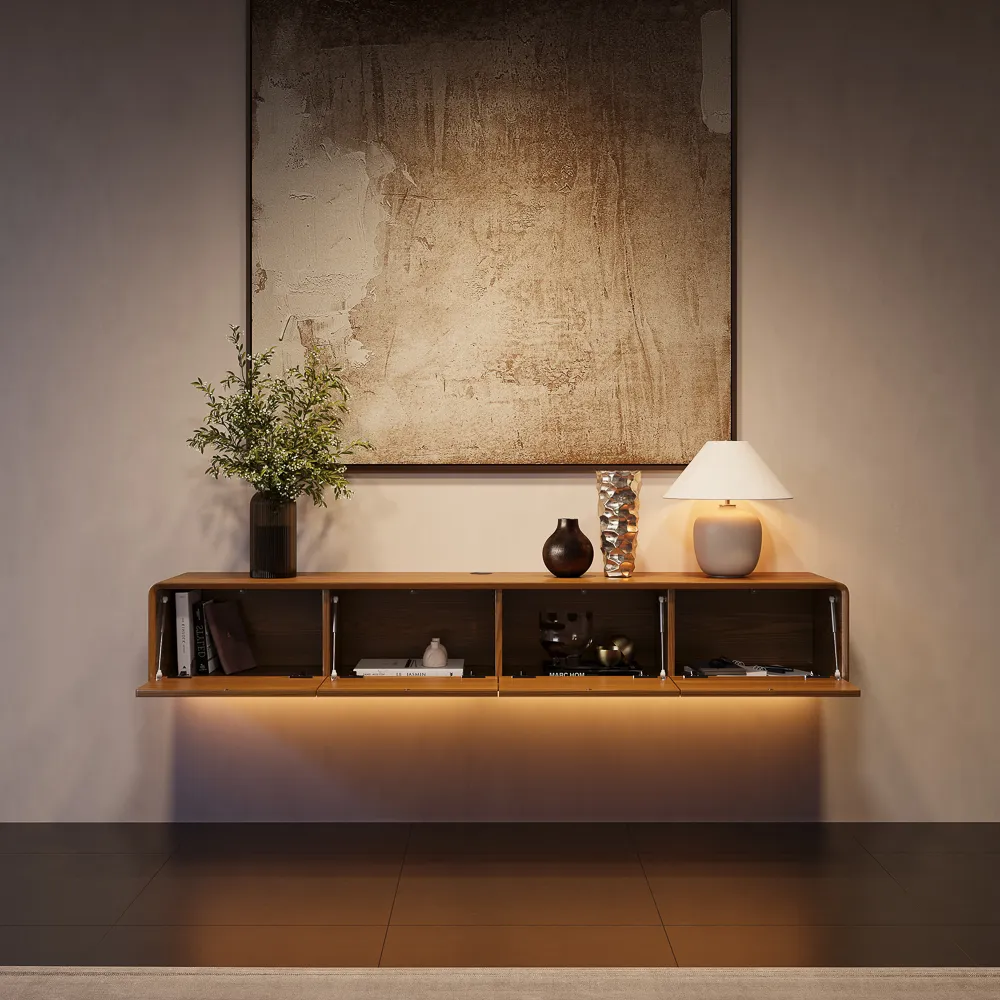 Mid-Century Floating TV Stand with Adjustable LED Lights Mid-Century Floating TV Stand with Adjustable LED Lights