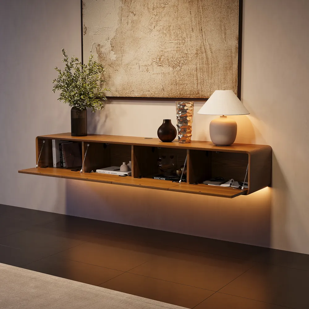 Mid-Century Floating TV Stand with Adjustable LED Lights Mid-Century Floating TV Stand with Adjustable LED Lights