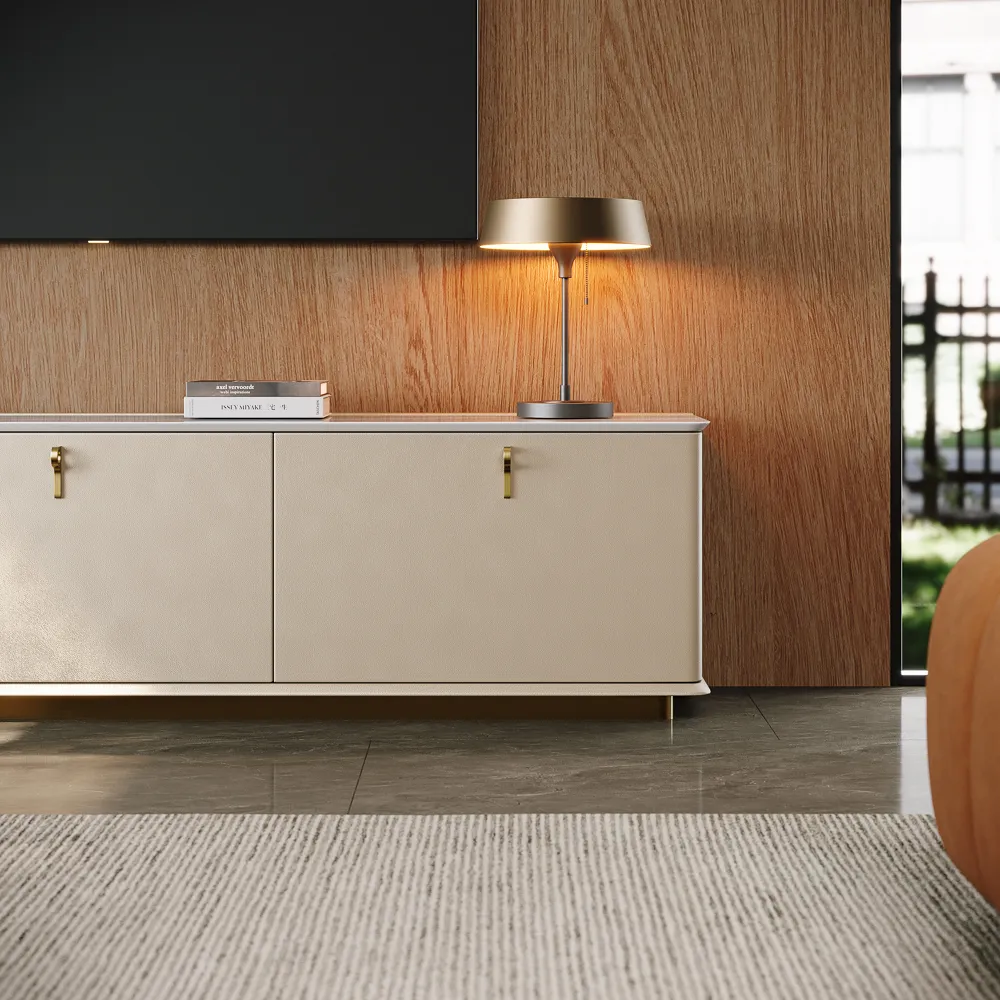 Luxury TV Stand with Glossy Sintered Stone Tabletop