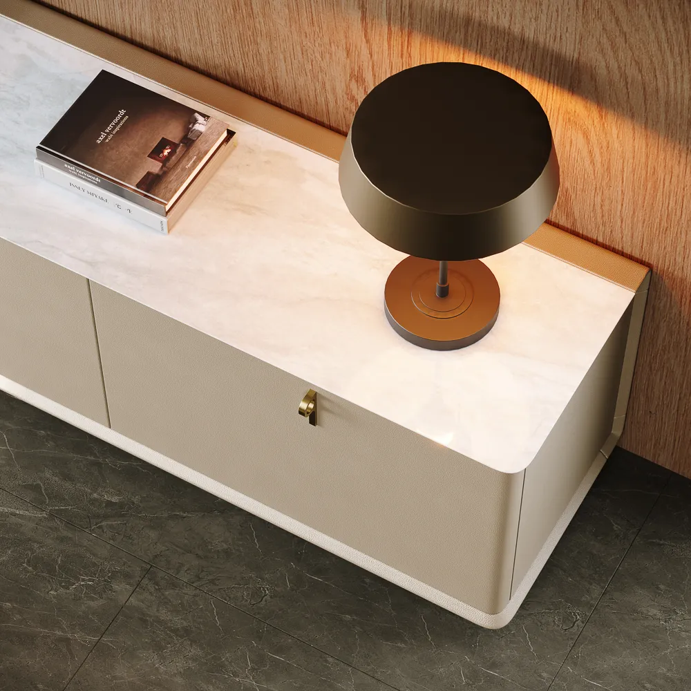 Luxury TV Stand with Glossy Sintered Stone Tabletop
