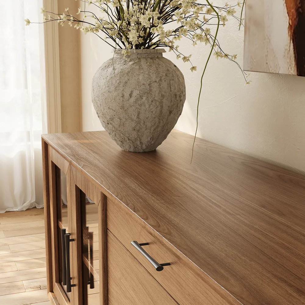 Mid-Century Modern TV Stand with Glass Doors