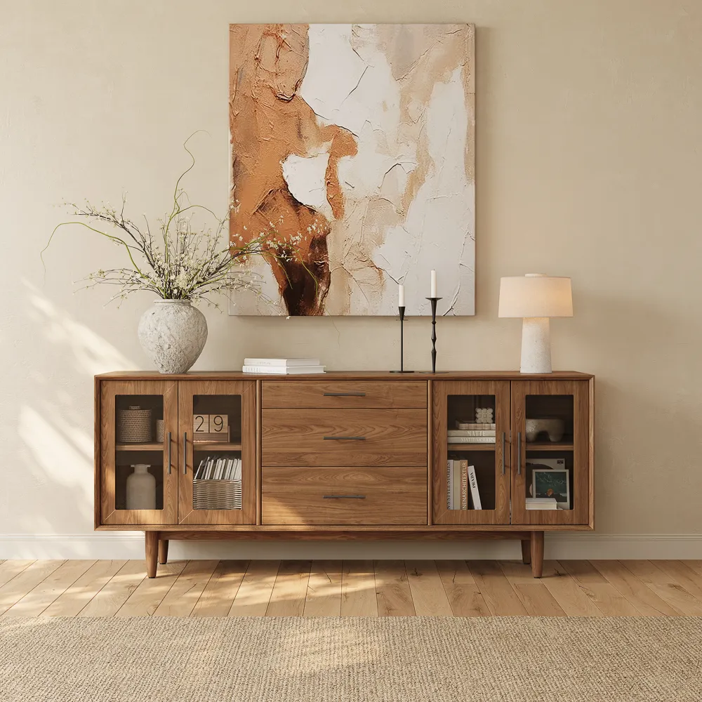 Mid-Century Modern TV Stand with Glass Doors