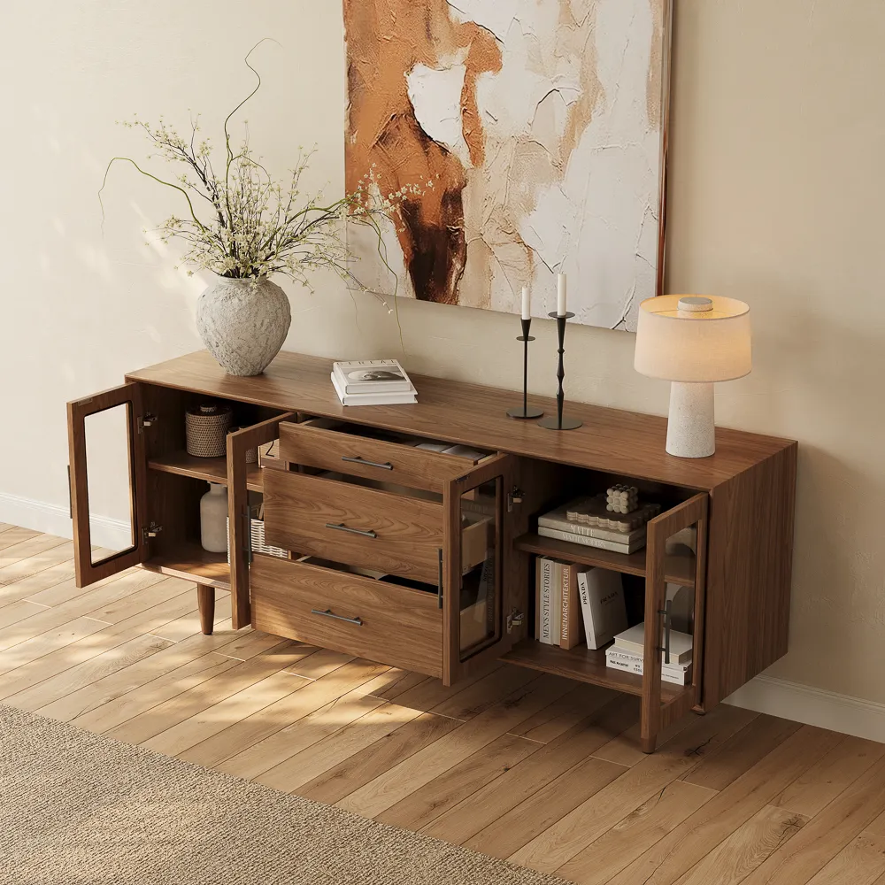 Mid-Century Modern TV Stand with Glass Doors