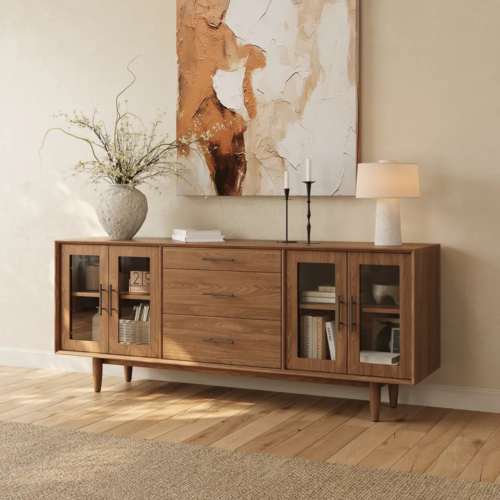 Mid-Century Modern TV Stand with Glass Doors