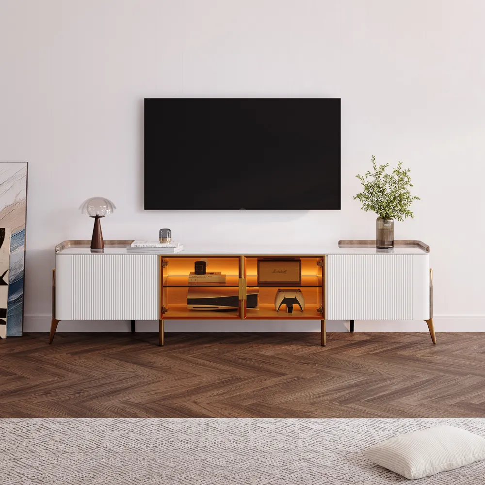 Luxury White TV Stand with Sintered Stone Top