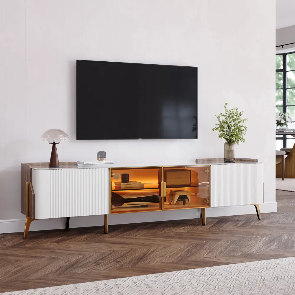 Luxury White TV Stand with Sintered Stone Top