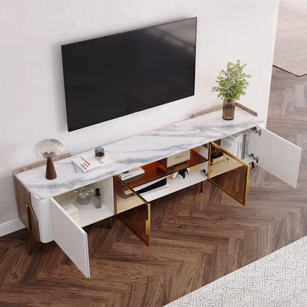 Luxury White TV Stand with Sintered Stone Top