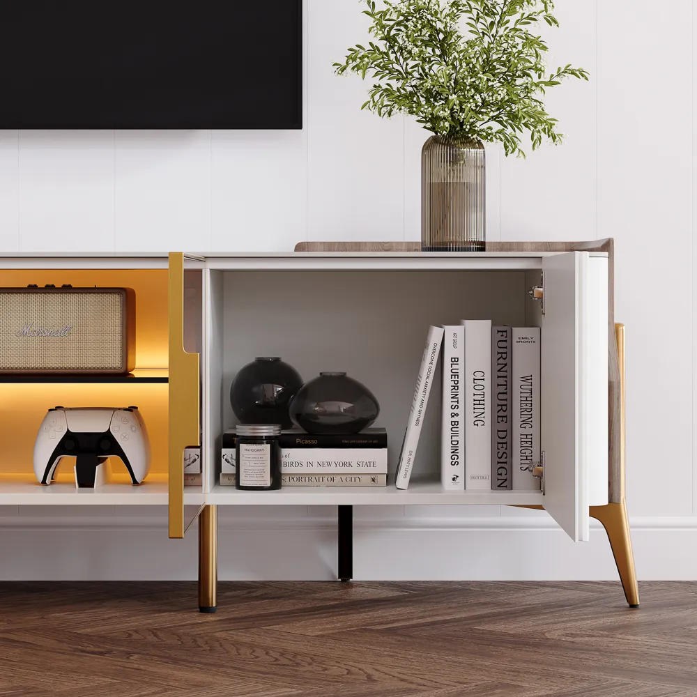 Luxury White TV Stand with Sintered Stone Top