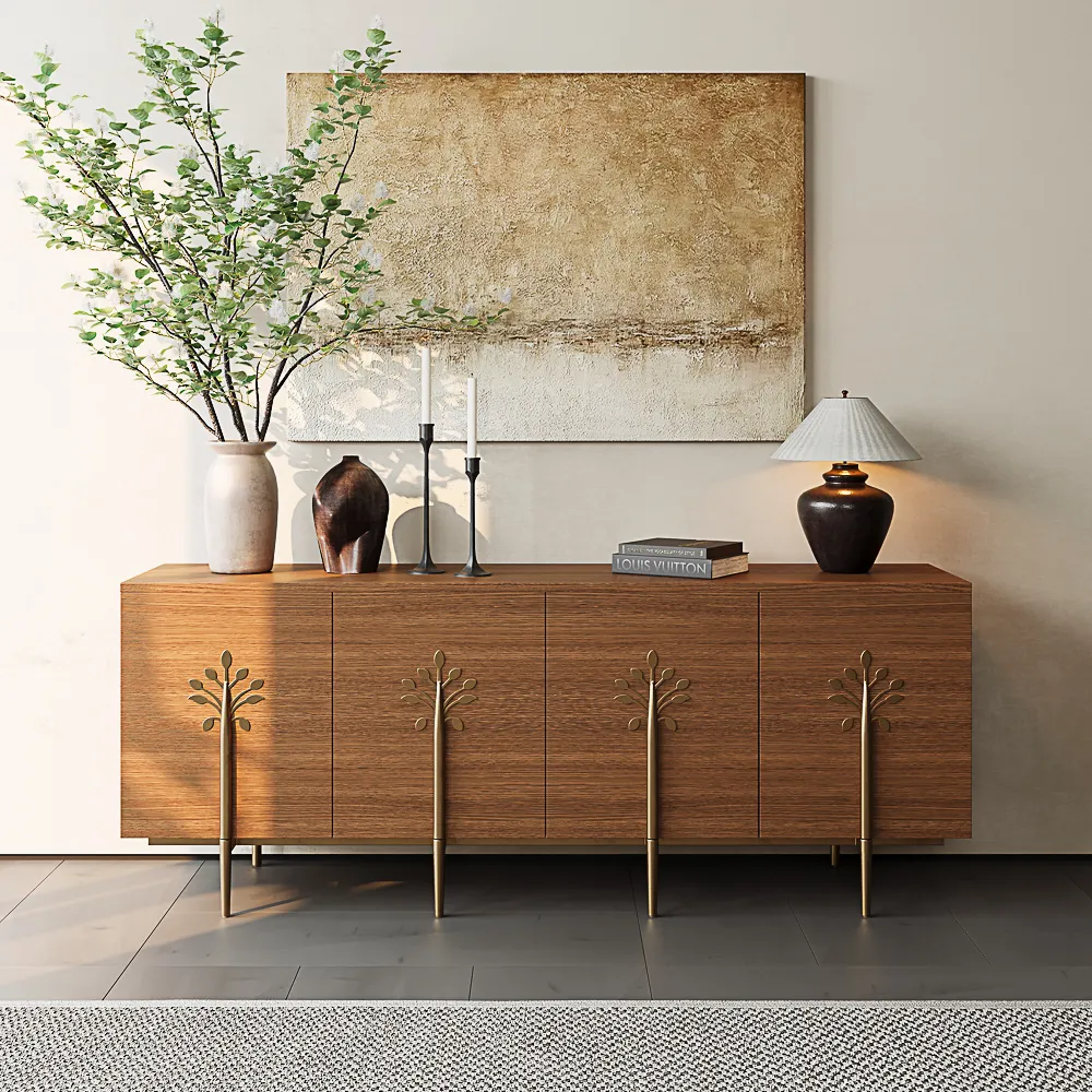 Mid-Century Modern TV Stand with Tree-Shaped Decorations Mid-Century Modern TV Stand with Tree-Shaped Decorations