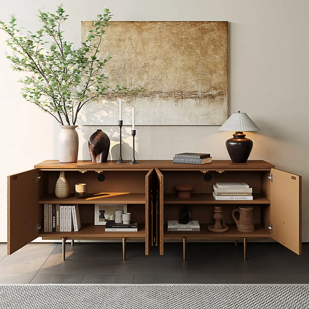 Mid-Century Modern TV Stand with Tree-Shaped Decorations Mid-Century Modern TV Stand with Tree-Shaped Decorations
