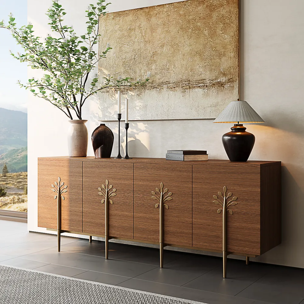 Mid-Century Modern TV Stand with Tree-Shaped Decorations Mid-Century Modern TV Stand with Tree-Shaped Decorations