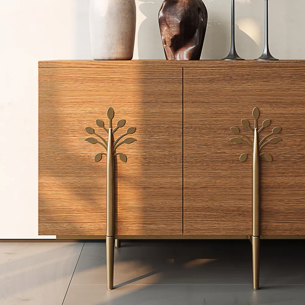 Mid-Century Modern TV Stand with Tree-Shaped Decorations Mid-Century Modern TV Stand with Tree-Shaped Decorations