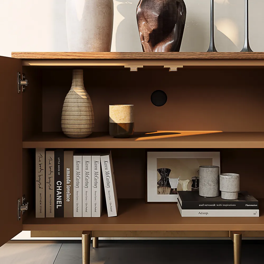 Mid-Century Modern TV Stand with Tree-Shaped Decorations Mid-Century Modern TV Stand with Tree-Shaped Decorations