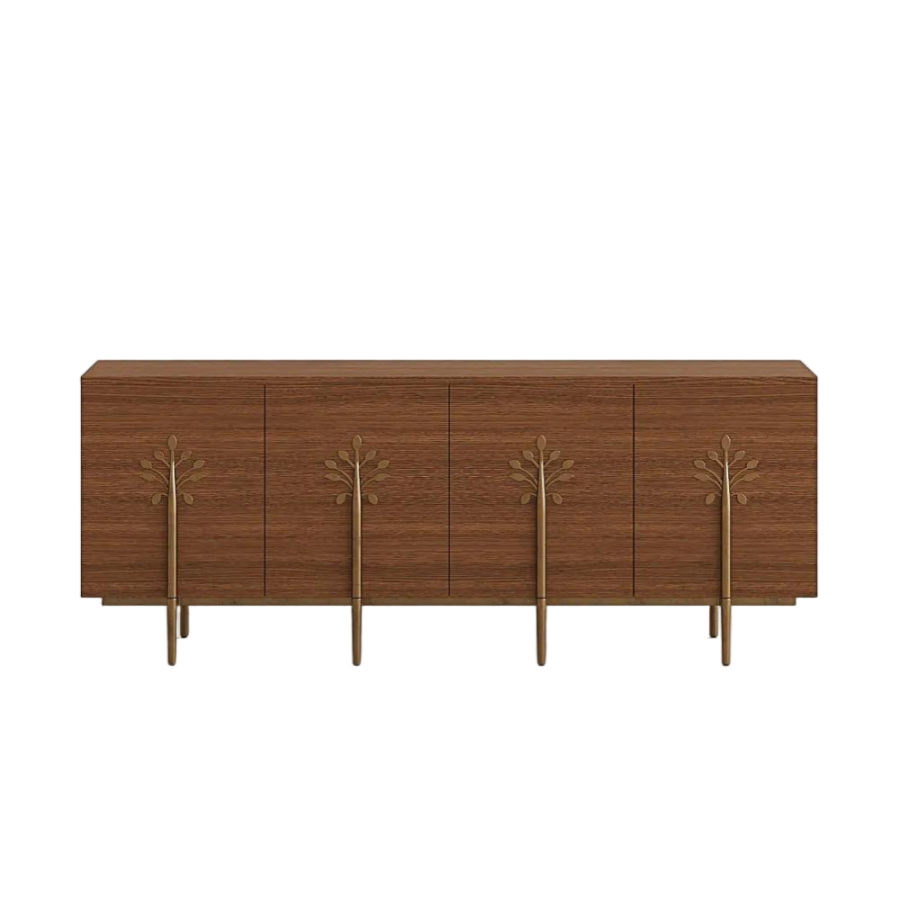 Mid-Century Modern TV Stand with Tree-Shaped Decorations