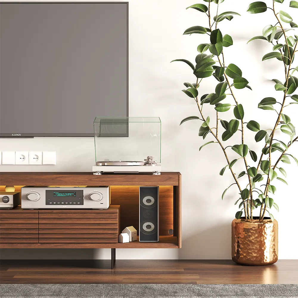 Mid-Century Modern Fluted TV Stand with LED Light